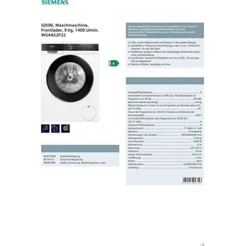 Siemens iQ500 WG44G2F22 Waschmaschine (9 kg, 1400 U/min)