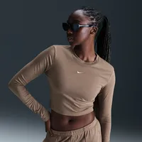 Nike Damen Shirt Sportswear Chill Knit, Mink Brown/Sail, L