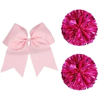 JIHUOO Cheerleader-Pompons, Teamgeist, Tanz-Team-Poms, Sport-Fan, Pompons mit großen Cheerleader-Haarschleifen, Cheerleading-Kostüm-Zubehör, Rosa, 2 Stück