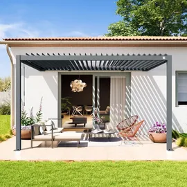 primeyard Terrassenüberdachung 3x4 m Aluminium-pfosten mit Lamellendach aus Stahl anthrazitfarbene Anbaupergola