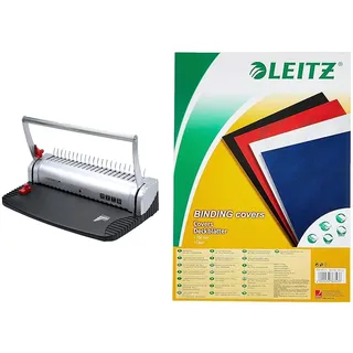 GENIE CB 800 Spiralbindegerät (bis 145 Blatt; DIN A4; Inkl. Plastikbinderücken-Set) silber/schwarz & Leitz 73860003 Deckblatt Klarsichtfolie, A4, 100 Stück, glasklar