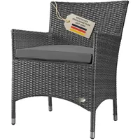 RS Trade Gartenstuhl Polyrattan Trento XXL, bis 200kg belastbar, extra breit, wetterfest Outdoor Gartensessel, hohe Sitzhöhe, Lounge Sessel Balkonstuhl Rattansessel Gartenmöbel Terrassenstuhl, grau