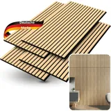 DELUKE® 3D Akustikpaneele 4er Set - Holz Optik Paneele | Akustik Wandpaneele Akustikplatten für Wand Wohnzimmer Flur Küche Lamellenwand Eiche