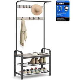 VASAGLE Schuhbank 33,7 x 72 x 183 cm 4-in-1 Design / Greige-schwarz