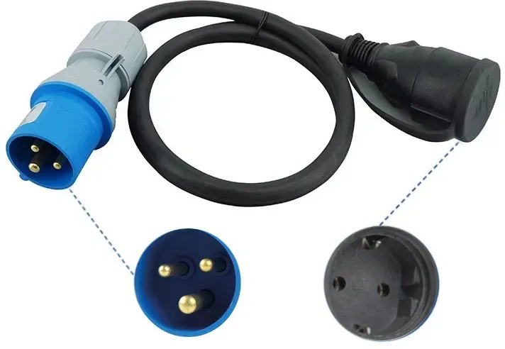 Kabeladapter von CEE‐Stecker auf Schuko‐Steckdose – IP44 – 230 V / 16 A, 3G2,5, für Wohnmobil, Wohnwagen und Camping