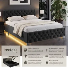 Tectake Polsterbett Venice 140 x 200 cm Holz/Stahl/Textil schwarz