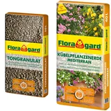 Floragard Blähton Tongranulat zur Drainage - Hydrokultursubstrat - für Pflanzkästen, Kübel oder Töpfe - 50 L & Floragard Kübelpflanzenerde mediterran 40 L - Spezialerde für große Kübel