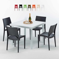 Weiß Quadratisch Tisch und 4 Stühle Farbiges Polypropylen-Außenmastenset Grand Soleil Paris Love