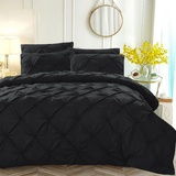 Luofanfei Plissee Bettwäsche Schwarz 220x240 Pintuck Pinch Plisseefalten Einfarbig Schwarze Bettwäsche Set Quetschfalten Microfaser Elegant Gedruckt Bettbezug 240x220 Einzelbett mit Reißverschluss