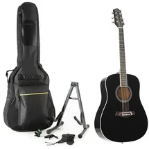 Red Hill Westerngitarre Red Hill D-1 BK, Dreadnought, Linde & Mahagoni, 6 Saiten, Hochglanz, inkl. Gitarren-Accessoires, Ideal für Einsteiger & Fortgeschrittene