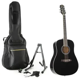 Red Hill Westerngitarre Red Hill D-1 BK, Dreadnought, Linde & Mahagoni, 6 Saiten, Hochglanz, inkl. Gitarren-Accessoires, Ideal für Einsteiger & Fortgeschrittene