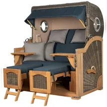 Mr. Deko Strandkorb Komplettset - bene living - Ammersee Grande XL Teak - PE grau - Modell 593 - inkl. Liftersystem