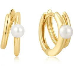 ANIA HAIE - HOOP EARRINGS - HUGGIES - Parallel Duo Freshwater Pearl - gold