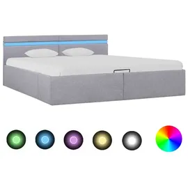 vidaXL Bett mit Bettkasten Hydraulisch LED Hellgrau Stoff 180x200 cm