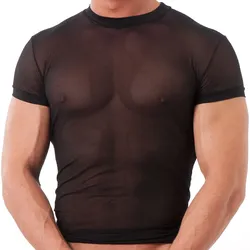 Transparentes T-Shirt aus Mesh, schwarz, S/M