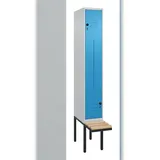 C+P Z-Spind Classic PLUS, schwebender Sitzbank aus Buche 4 Abteile, HxBxT 212x80x82cm, Zylinderschloss, Hellgrau/Enzianblau von PROREGAL
