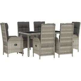 vidaXL 7-tlg. Garten-Essgruppe mit Kissen Grau Poly Rattan
