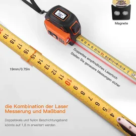 Tacklife TM-L01 2 in 1 Laser Entfernungsmesser, 40m Massband und 5m Massband, 2 Laseröffnungs, HD und LCD-Display, Selbsthemmend, Aktiver