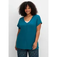Sheego Damen Große Größen Shirt mit V-Ausschnitt und Zierpaspel