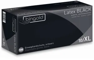 BINGOLD Latex BLACK Einweghandschuh, schwarz, Einweghandschuh aus Latex, polymer-beschichtet, 1 Packung = 100 Stück, Größe M