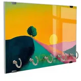 DEQORI Schlüsselbrett 'Hügel der Harmonie', (1 St), Schlüsselhalter Schlüssel Haken Schlüsselboard modern Schlüsselleiste grün|orange