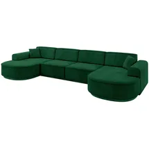 altdecor Eckcouch Velours 6-Sitzer Dunkelgrün