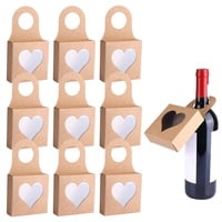 10 Stück Geschenkbox mit Fenster, Braunes Papier, Weinflaschenaufhänger zum Aufhängen, Faltbare Weinboxen, Geschenkdekoration für Valentinstag, Hochzeit, Festival, Party, Geburtstag