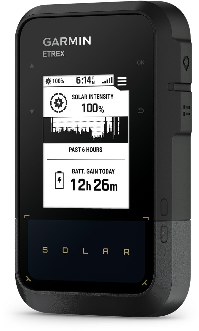eTrex Solar GPS-Handgerät mit Solarladung, 2,2" Display - Kompass, Tracback, Geocaching Modus, Multi-Frequenz-Empfang