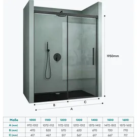 mai & mai Duschtür rechts 150 x 195 cm Nischenschiebetür Schwarz 6mm ESG-Sicherheitsglas