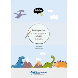 dabelino Liniertes Briefpapier-Set für Kinder: Dinosaurier (für Jungen, blau)