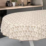 Wachstuch-Tischdecke Tischdecke abwaschbar Wachstuch Garten-Tischdecke Outdoor Indoor Oval 160x140cm mit Saum Herz Beige