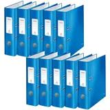 Leitz Qualitäts-Ordner 180 Grad, 10er Pack, A4, 8 cm Rückenbreite, laminierte Graupappe, Blau, WOW Serie, Design kann variieren, 10050036