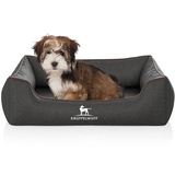 Knuffelwuff Orthopädisches Hundebett Amelie aus Velours mit Handwebcharakter M-L 85 x 63cm Schwarz - abnehmbarer Bezug - waschbar - für große, mittelgroße und kleine Hunde