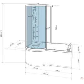 AcquaVapore Kombination Badewanne Dusche K50-R30 Duschtempel 100x170 cm