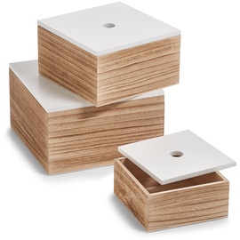 Zeller Present Aufbewahrungsbox, 3er Set, Holz weiß/Natur, weiß