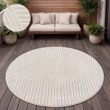 Paco Home Outdoor Wetterfest, Balkon Wohnzimmer Skandinavisches Boho Einfarbig 120 cm Rund, Creme 2 - Paco Home