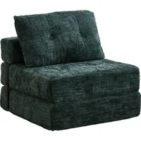 Klappbares Schlafsofa 1 Sitzer Mit Kopf- Und Lendenkissen Platzsparend Als Bodensofa Und Bett Aus Chenille Smaragd