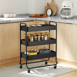 Homcom Küchenwagen Schwarz Metall, 34x87x64.5 cm, Esszimmer, Servierwagen