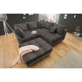 Riess-Ambiente Moderne Wohnlandschaft KENT 220cm grau Samt Ecksofa Federkern inkl. Hocker und Kissen