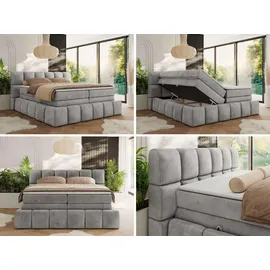 MKS Meble MKS Boxspringbett 120 x 200 mit bettkasten NIRA KING, Polsterbett 7 Zonen Multipocket-Matratze und Topper, Doppelbett - Hellgrau Velvet - H3 - Hellgrau