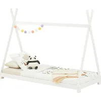 Idimex Tipi Bett ELIN aus massiver Kiefer in 90 x 200, Kinder Hausbett mit Dach, modernes Indianer Spielbett für Kinder, weiß lackiert