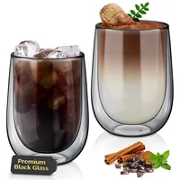 glastal Einzigartige Schwarz Gläser, 350ml Doppelwandige Kaffeegläser Latte Macchiato Gläser 2er Set, Doppelwandig Kaffeeglas Teegläser für Cappuccino, Milch, Geschenk für Männer Frauen