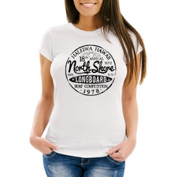 Neverless Print-Shirt Damen T-Shirt North Shore Longboard Retro Surf Motiv Wellenreiten Slim Fit Neverless® mit Print weiß XXL