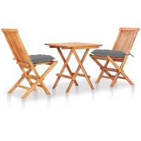 vidaXL Bistro-Set 3-tlg. teak/grau inkl. Kissen