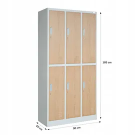 Jan Nowak Schließfachschrank Stahlblech 185 cm x 90 cm x 45 cm Weiß-Holzoptik 6 Fächer