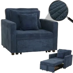 Schlafsessel MCW-L90, Klappsessel Gästebett Relaxsessel, Liegefläche 200x100cm Stoff/Textil Cord ~ blau