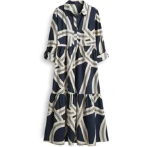 Opus Damen Midikleid | WERANO Lane Printkleid aus nachhaltiger Baumwolle Coal Blue, 36 - 36