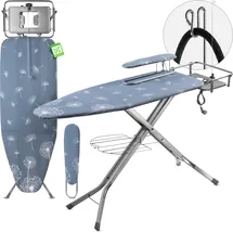 Kadax Bügelbrett mit Ärmelbügelbrett 130x41cm & 53x13cm - Stabiler Dampfbügeltisch für Dampfbügelstation, breit, klappbar, höhenverstellbar, mit Bügeleisenablage & Steckdose