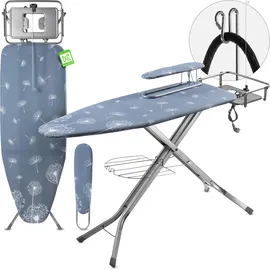 Kadax Bügelbrett mit Ärmelbügelbrett 130x41cm & 53x13cm - Stabiler Dampfbügeltisch für Dampfbügelstation, breit, klappbar, höhenverstellbar, mit Bügeleisenablage & Steckdose