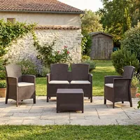 Dmora - Lounge-Set für den Außenbereich Urano, Gartenmöbel-Set mit Kissen, Sitzbereich für den Innenbereich in Rattan-Optik, 100% Made in Italy, Braun